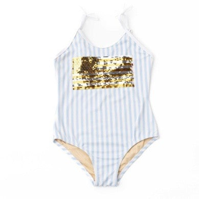 Americana Girls Sequin Striped One Piece Swimsuit