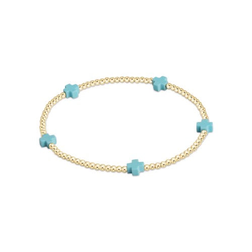 Egirl Signature Cross Small Gold Pattern 2mm Bead Bracelet Mint