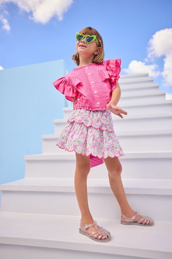 Two Tiered Skirt- Pink Bloomsbury Blossoms