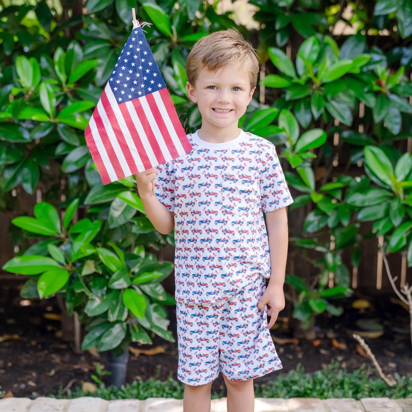 Charles Boys' Short Set- Patriotic Jeeps