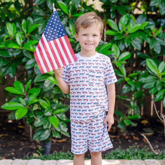 Charles Boys' Short Set- Patriotic Jeeps