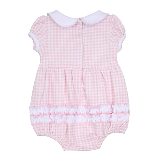 Mini Checks Collared Short Sleeve Bubble - Pink