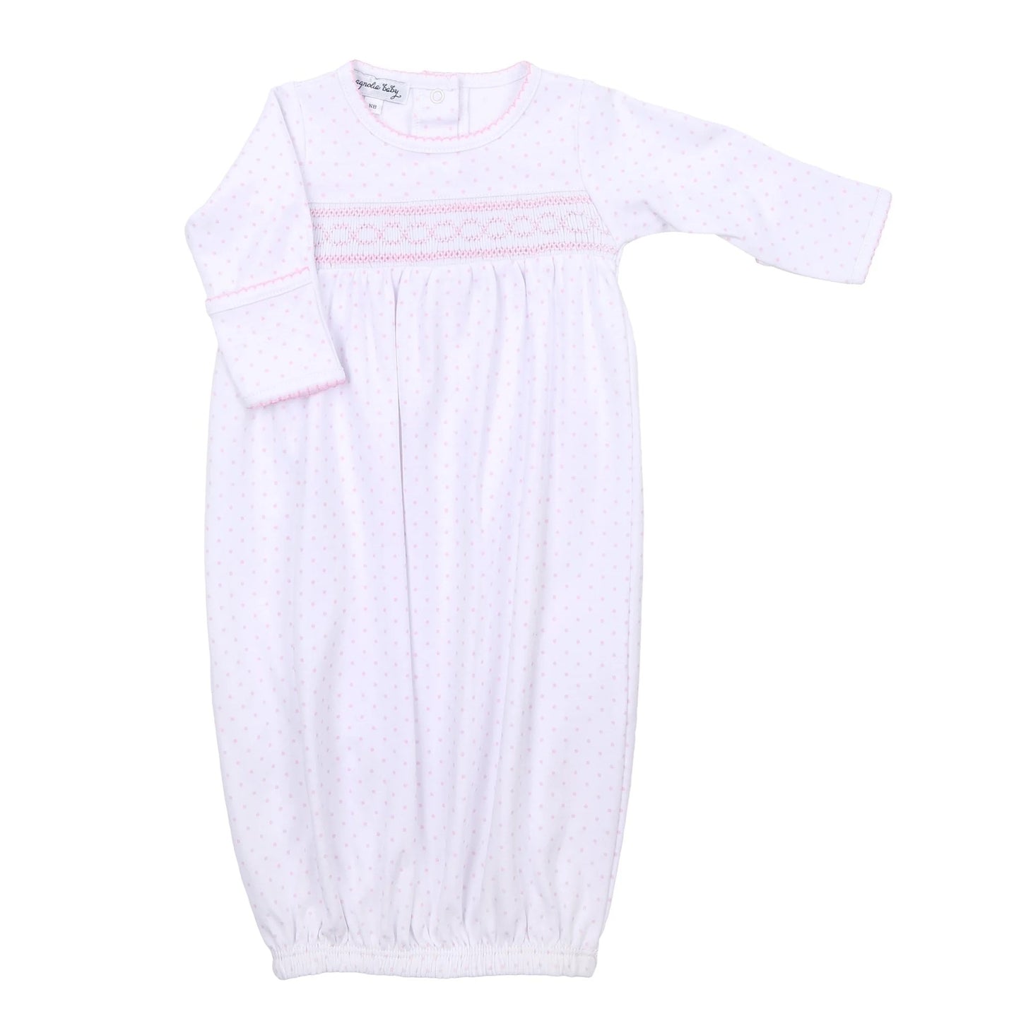Mini Dots Smocked Gathered Gown - Pink