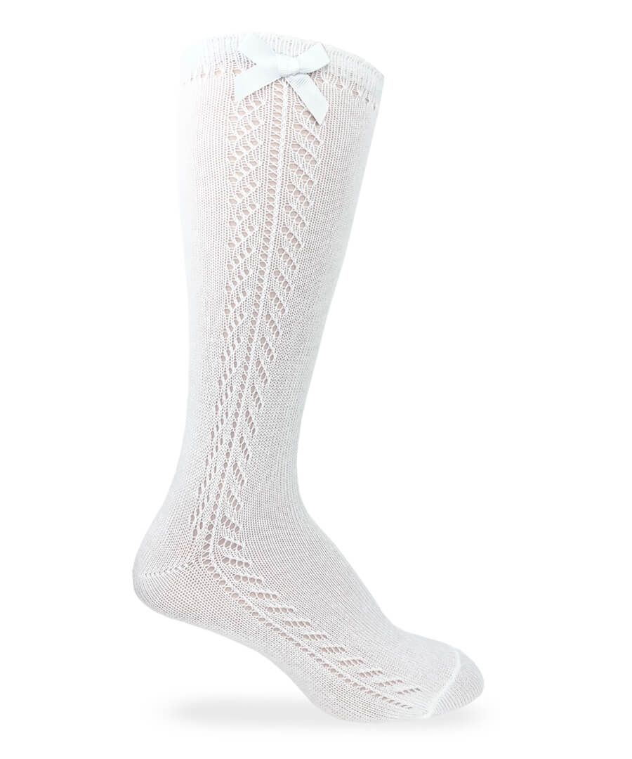 Jefferies Socks Pointelle Bow Knee High Socks 1 Pair White