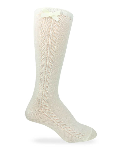 Jefferies Socks Pointelle Bow Knee High Socks 1 Pair Ivory