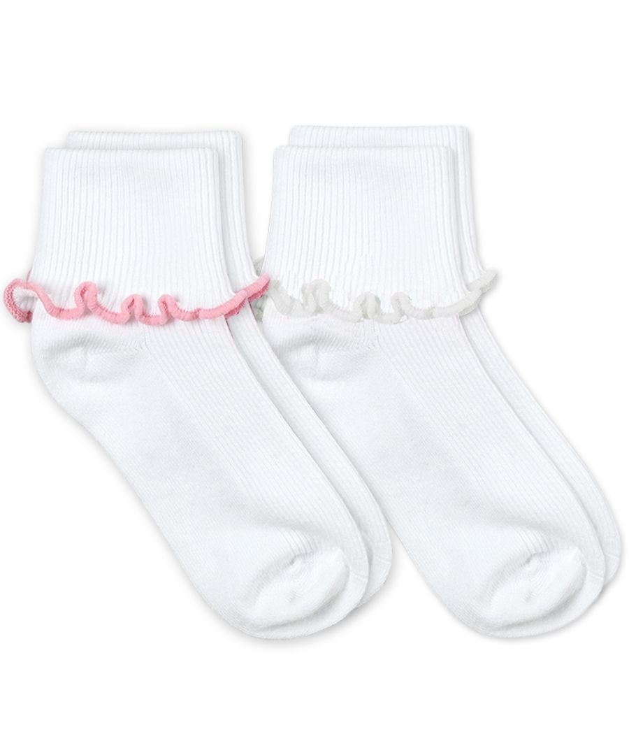 Jefferies Socks Ripple Edge Smooth Toe Turn Cuff Socks 2 Pair Pack Pink/White