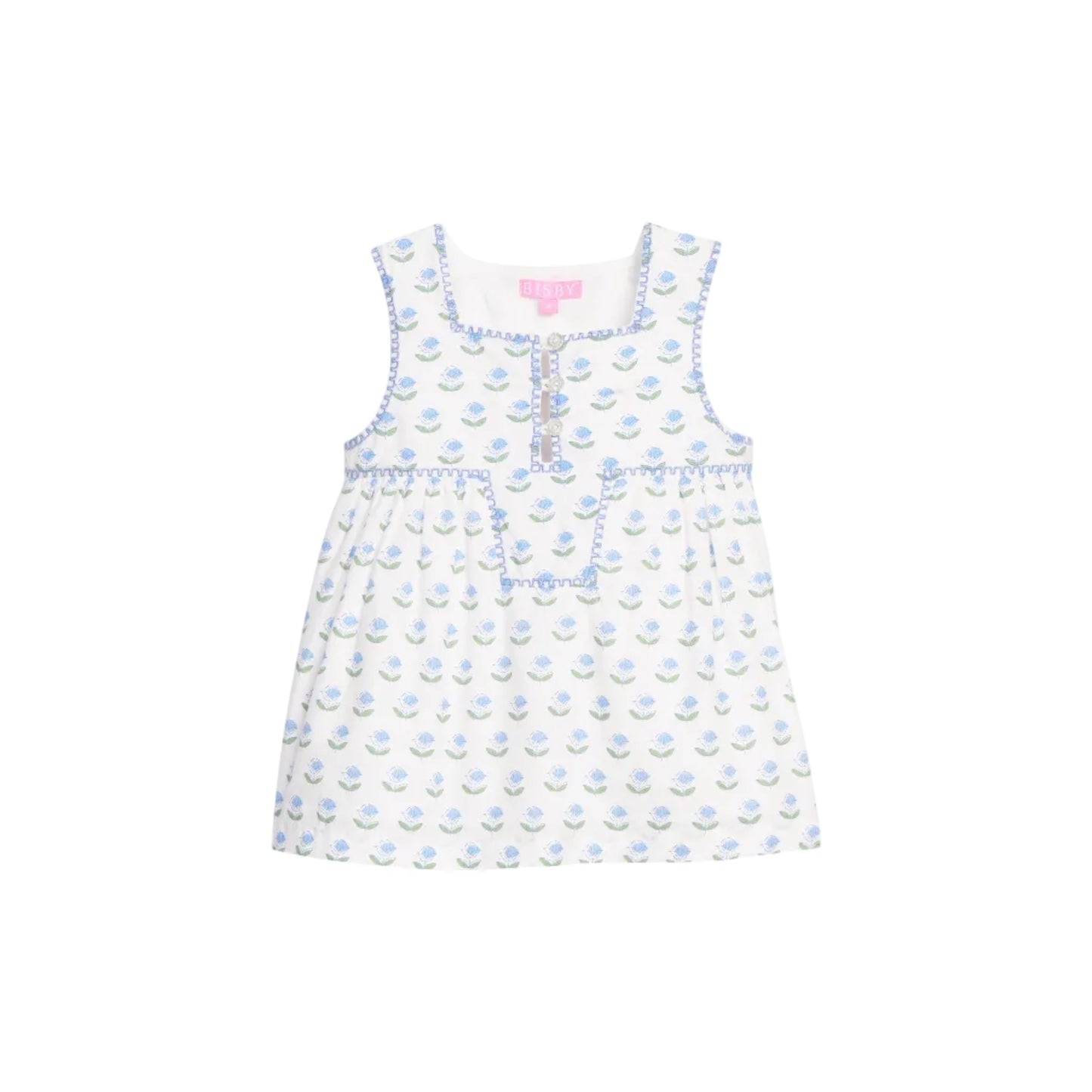 Keystone Top- Blue Tulip Block Print