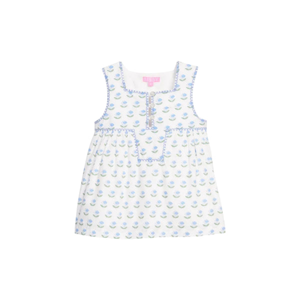 Keystone Top- Blue Tulip Block Print