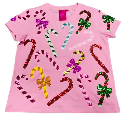 Kids Pink Rainbow Candy Canes Tee