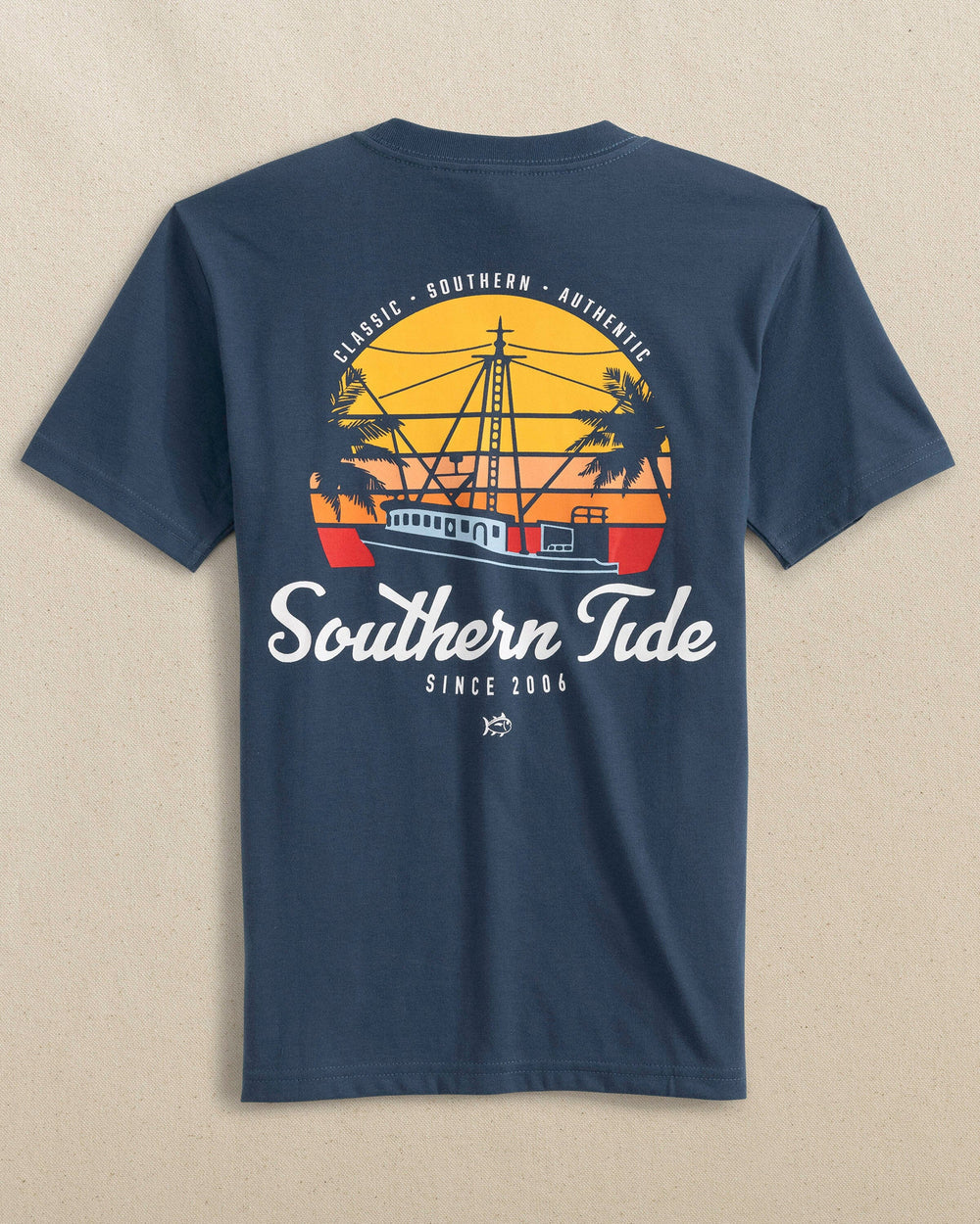 Kids Sunsets and Ships Short Sleeve T-Shirt Aged Denim