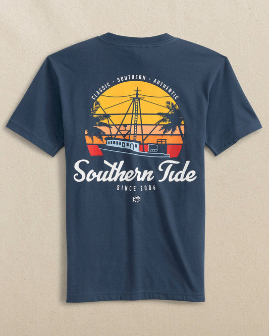 Kids Sunsets and Ships Short Sleeve T-Shirt Aged Denim