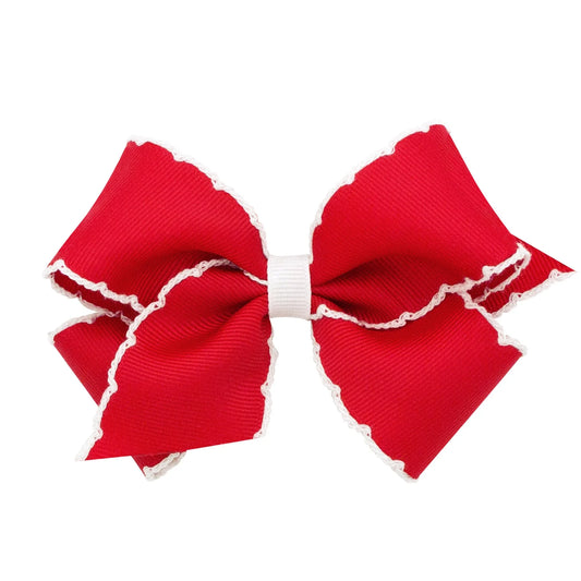 King Grosgrain Bow W/ Moonstitch Edge and Red/White