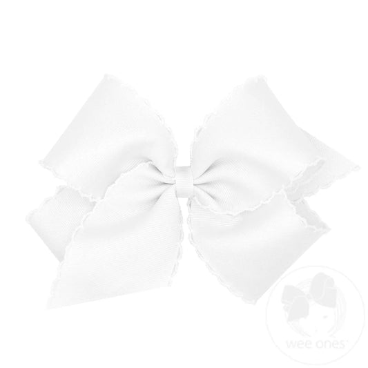 King Grosgrain Bow W/ Moonstitch Edge and White/White