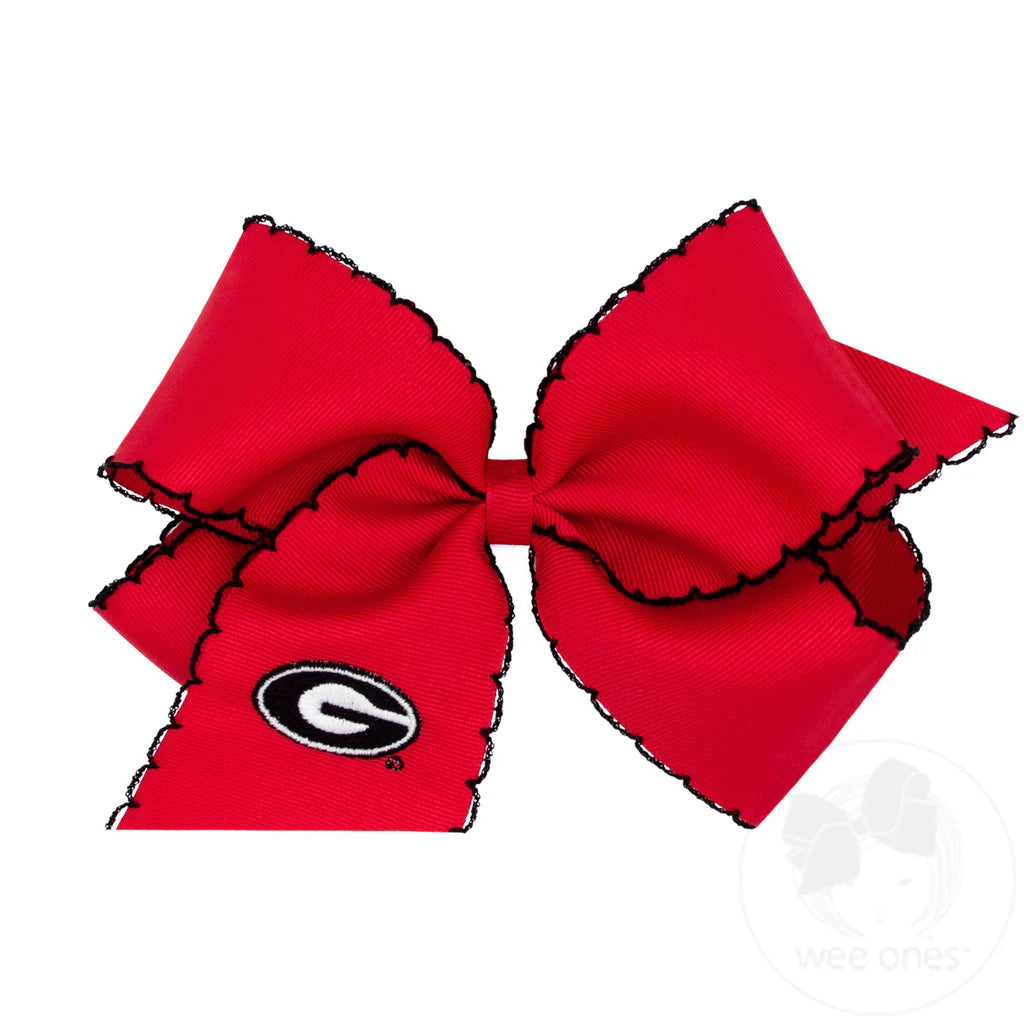 King Grosgrain Hair Bow with Moonstitch Edge and Embroidered Collegiate Logo GEORGIA