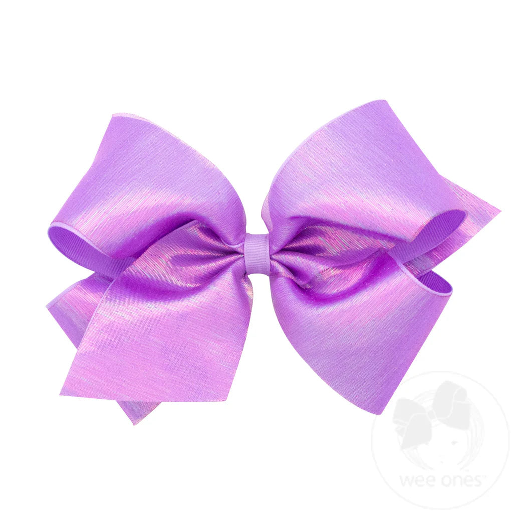 Medium Sheer Iridescent and Grosgrain Overlay Hair Bow Light Orchid