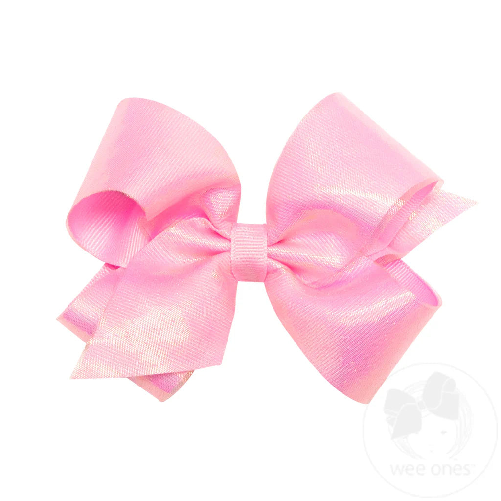 King Sheer Iridescent and Grosgrain Overlay Hair Bow Pearl