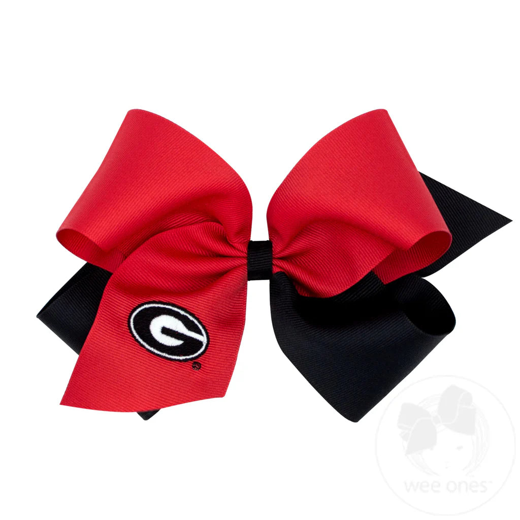 King Two-tone Grosgrain Hair Bow with Embroidered Collegiate Logo GEORGIA