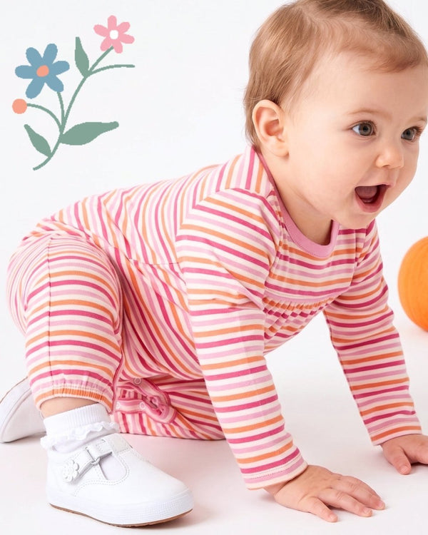 Penny Play Romper- Falling For Stripes- Pink