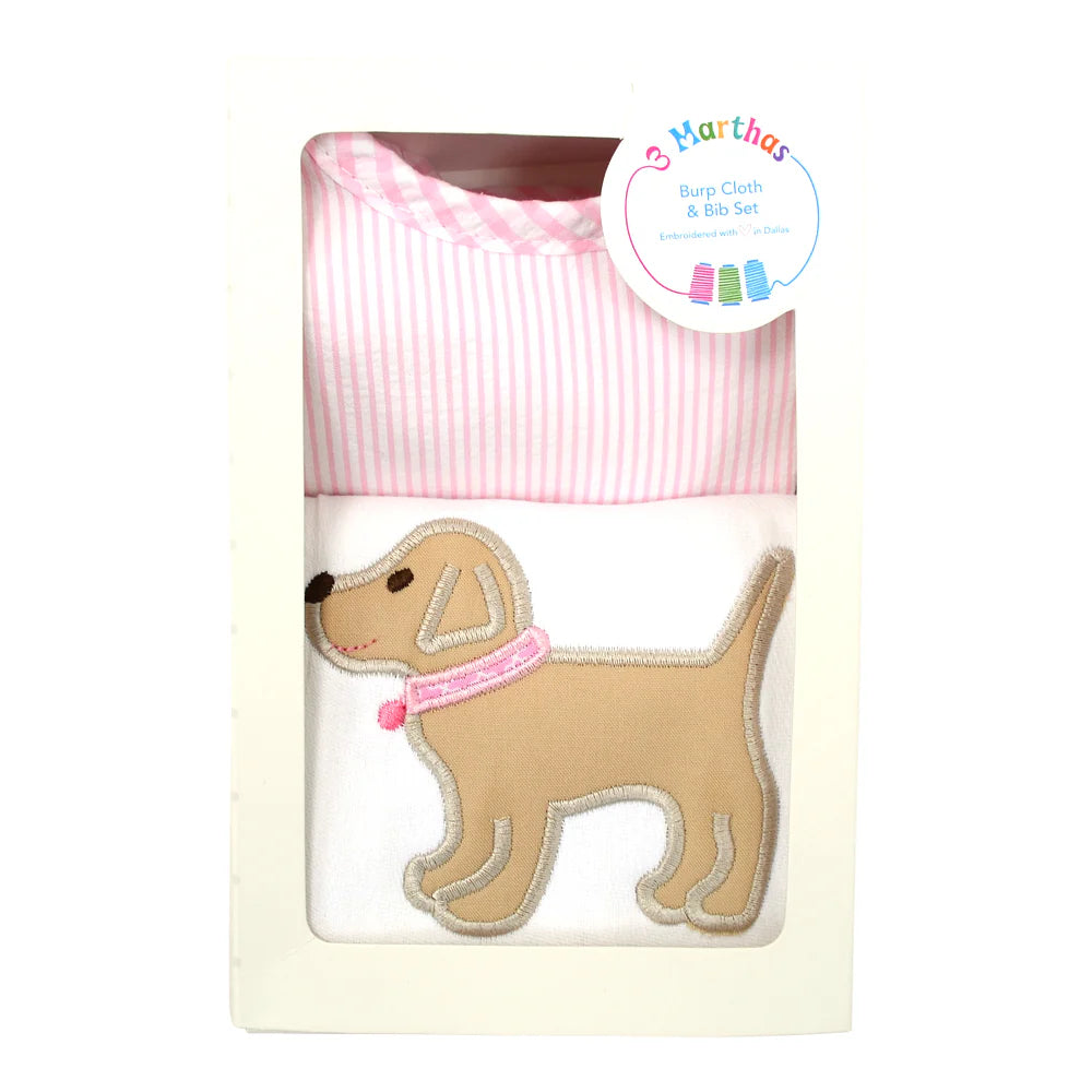 Lab Puppy Pink Basic Bib & Burp Box Set