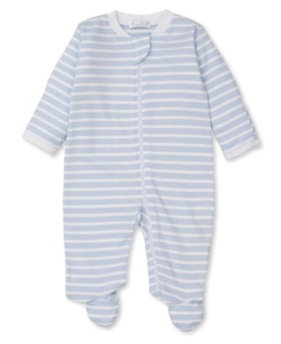 Light Blue/White Stripe Footie with Zipper