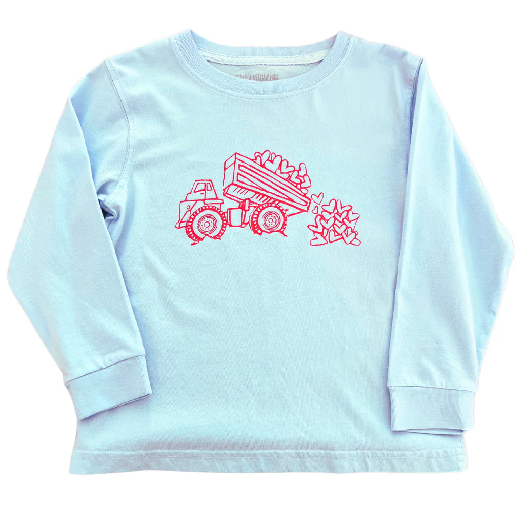 Long Sleeve Light Blue Valentine Dump Truck