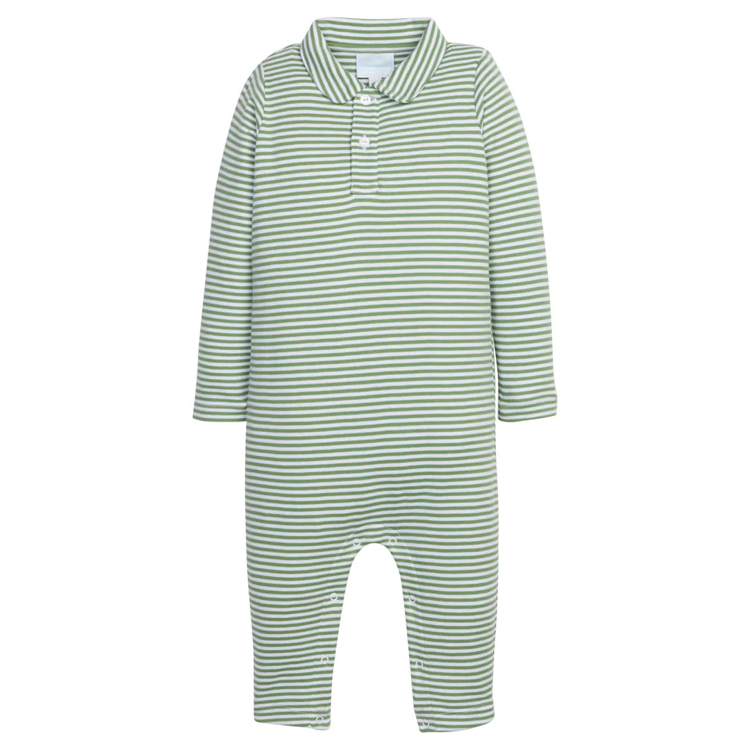 Long Sleeve Polo Romper Watercress Stripe