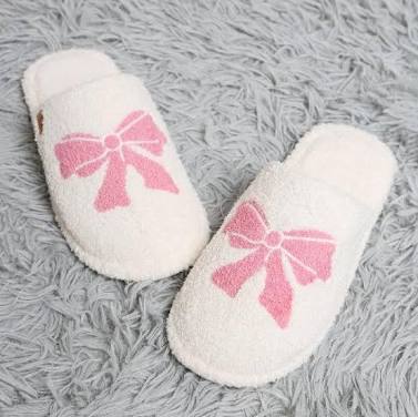 Luxury Soft Pink Bow Cozy Slippers