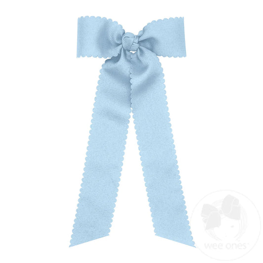 Medium Grosgrain Bow Scalloped Edge with Streamer Tails - Millennium Blue