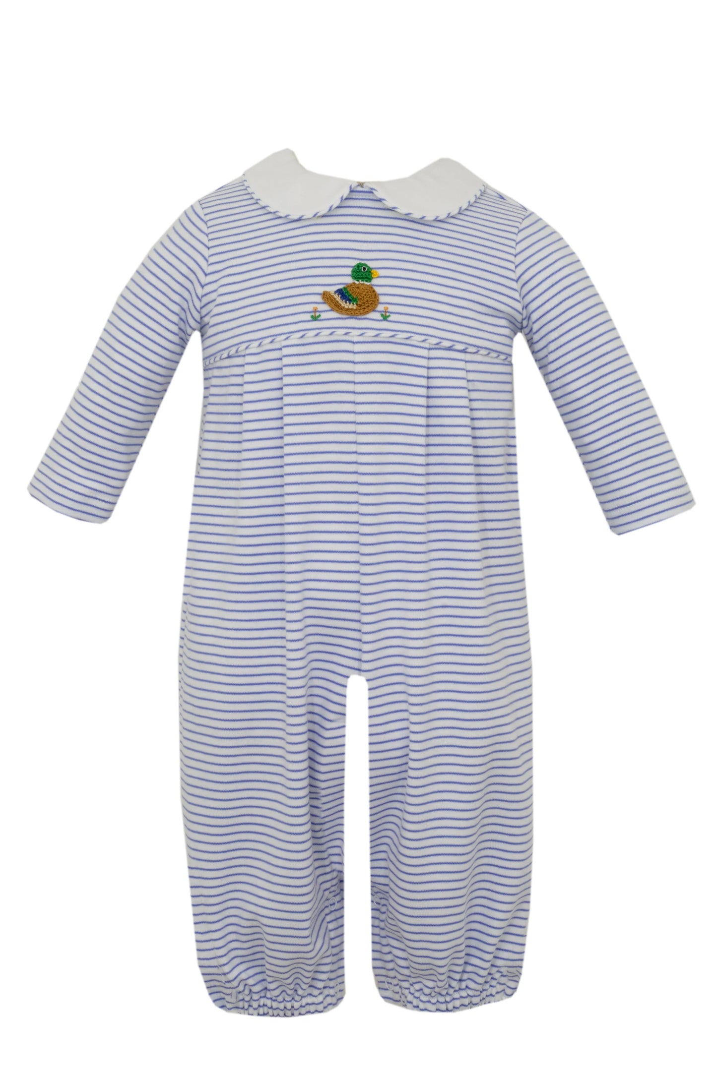 Mallard Blue Stripe Knit Romper Long Sleeve