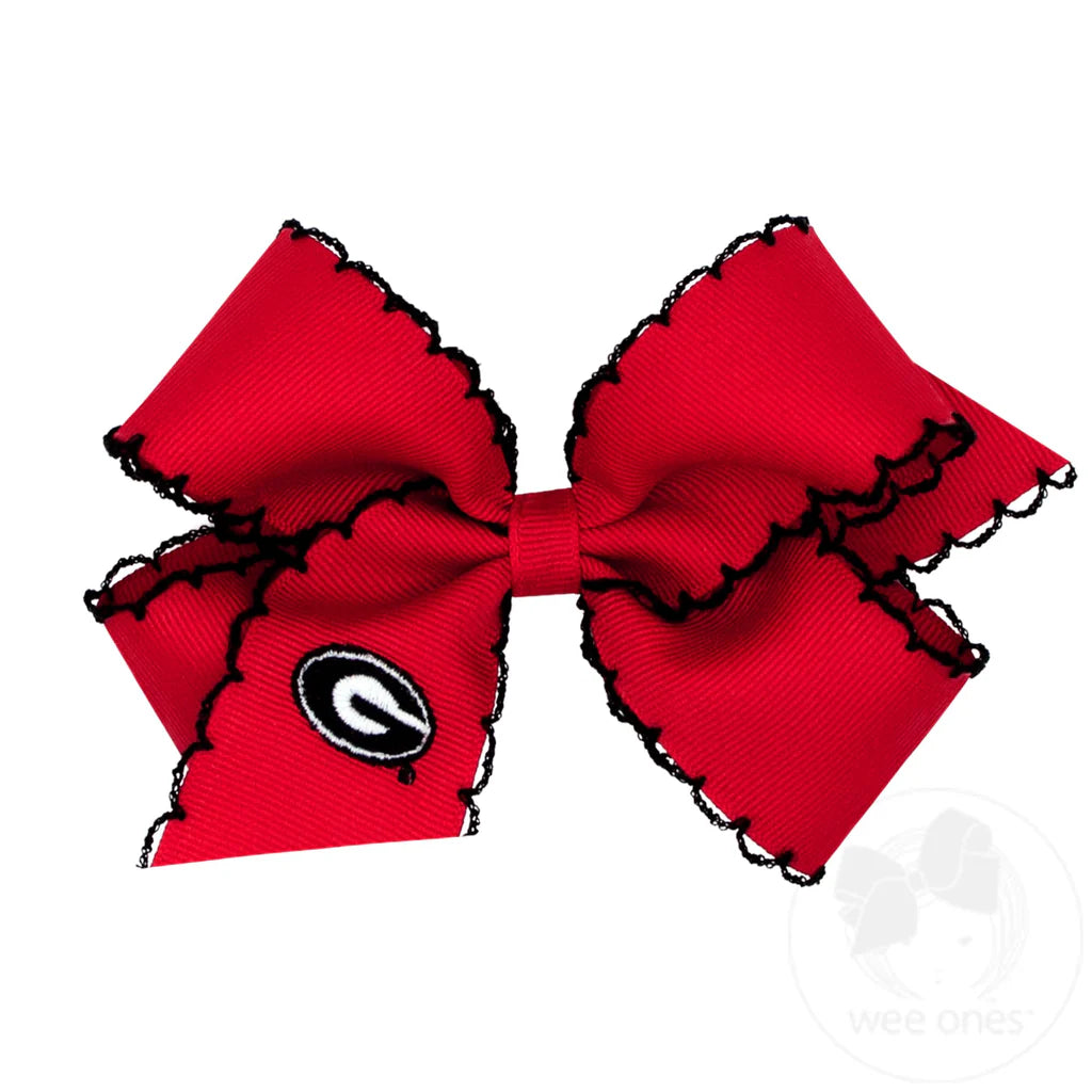 Medium Grosgrain Hair Bow with Moonstitch Edge and Embroidered Collegiate Logo GEORGIA