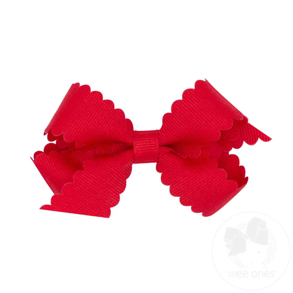 Mini Grosgrain Scalloped Bow - Red