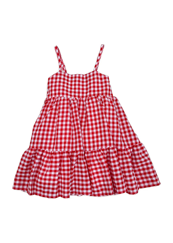 Mollie Red Spaghetti Strap Gingham Check Dress