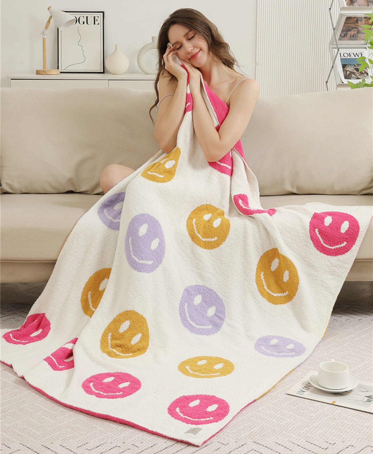 Multi Color Happy Face Blanket