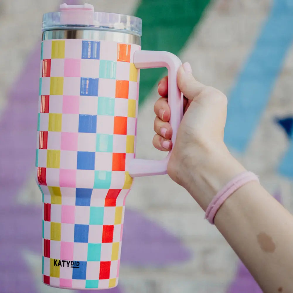 Multicolored Checkered Coffee Tumbler Cup 40oz