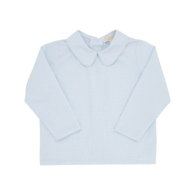 Peter Pan Collar Shirt  Woven Yarn Long Sleeve Barrington Blue Mini Windowpane