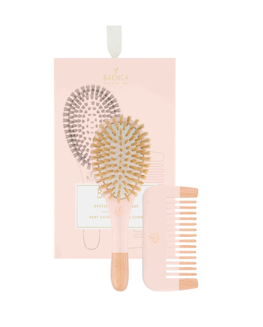 Pink Baby Gift Set -100% Wild Boar Brush & Wooden Comb