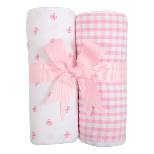 Pink Bow Set Of Two Fabric Burps