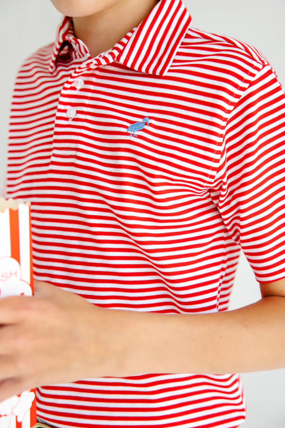 Prim And Proper Polo Short Sleeve Pima Richmond Red Stripe/Barbados Blue