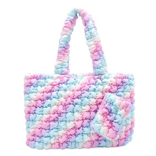 Quilted Scrunchies Large Tote Bag with Coin Purse Icy Ombre Scrunch