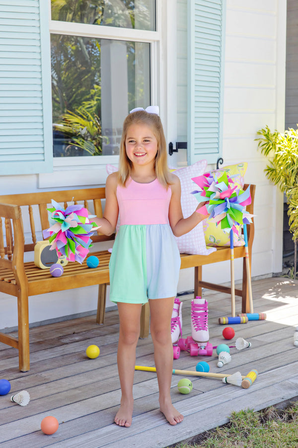 Reagan Romper Hamptons Hot Pink, Beale Street Blue, and Grace Bay Green