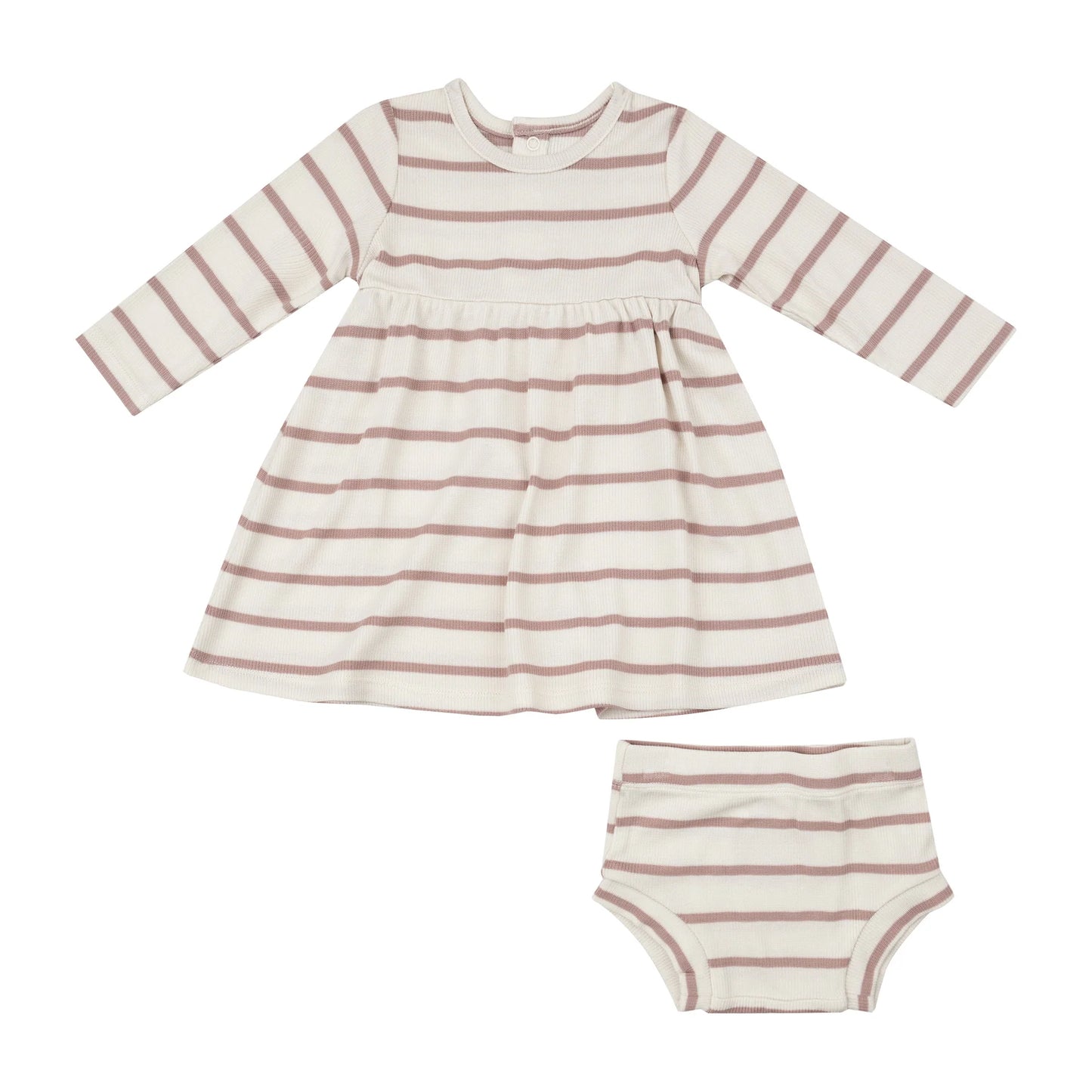 Ribbed Stripe Misty Rose Simple Dress and Bloomer