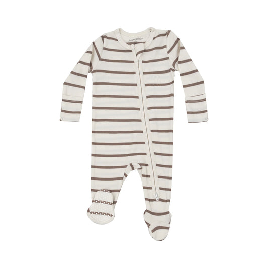 Ribbed Brown Stripe  2 Way Zipper Footie