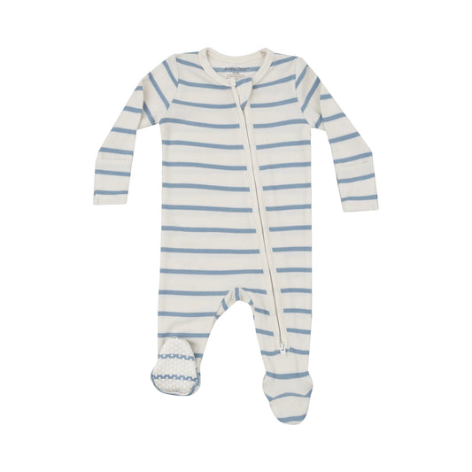 Ribbed Stripe Glacier Lake 2 Way Zipper Footie