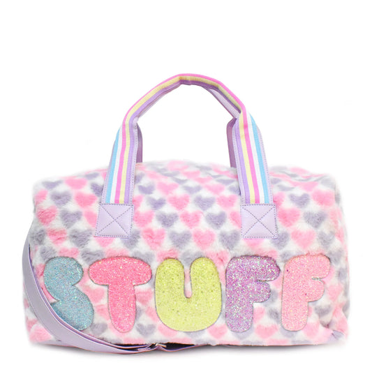 'Stuff' Heart-Printed Plush Large Duffle Bag