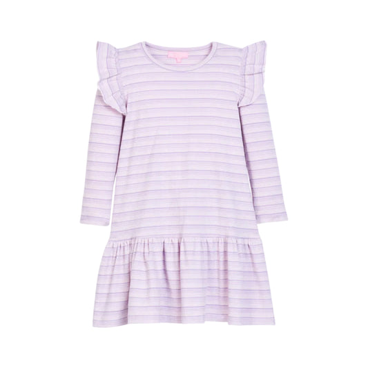 Sadie T-Shirt Dress- Lavender Sparkle Stripe