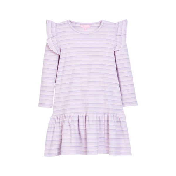 Sadie T-Shirt Dress- Lavender Sparkle Stripe