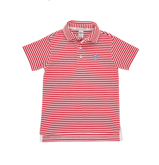 Prim And Proper Polo Short Sleeve Pima Richmond Red Stripe/Barbados Blue