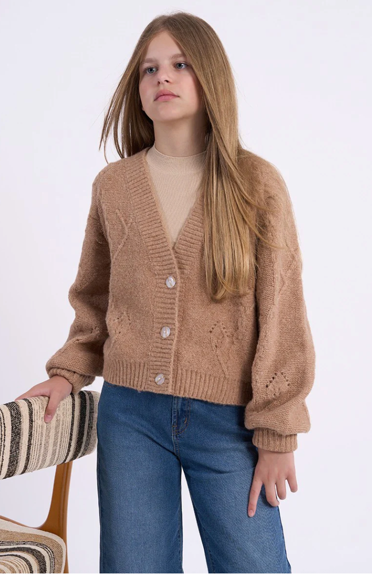 Girls Knitted Cardigan Camel