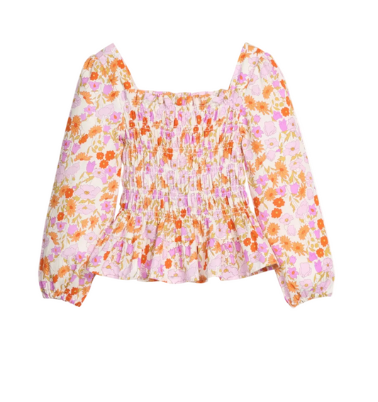 Long Sleeved India Top - Lisle Saffron Floral