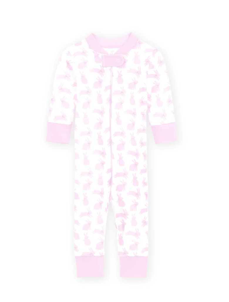 Leaping Bunnies Zip Pajamas - Pink